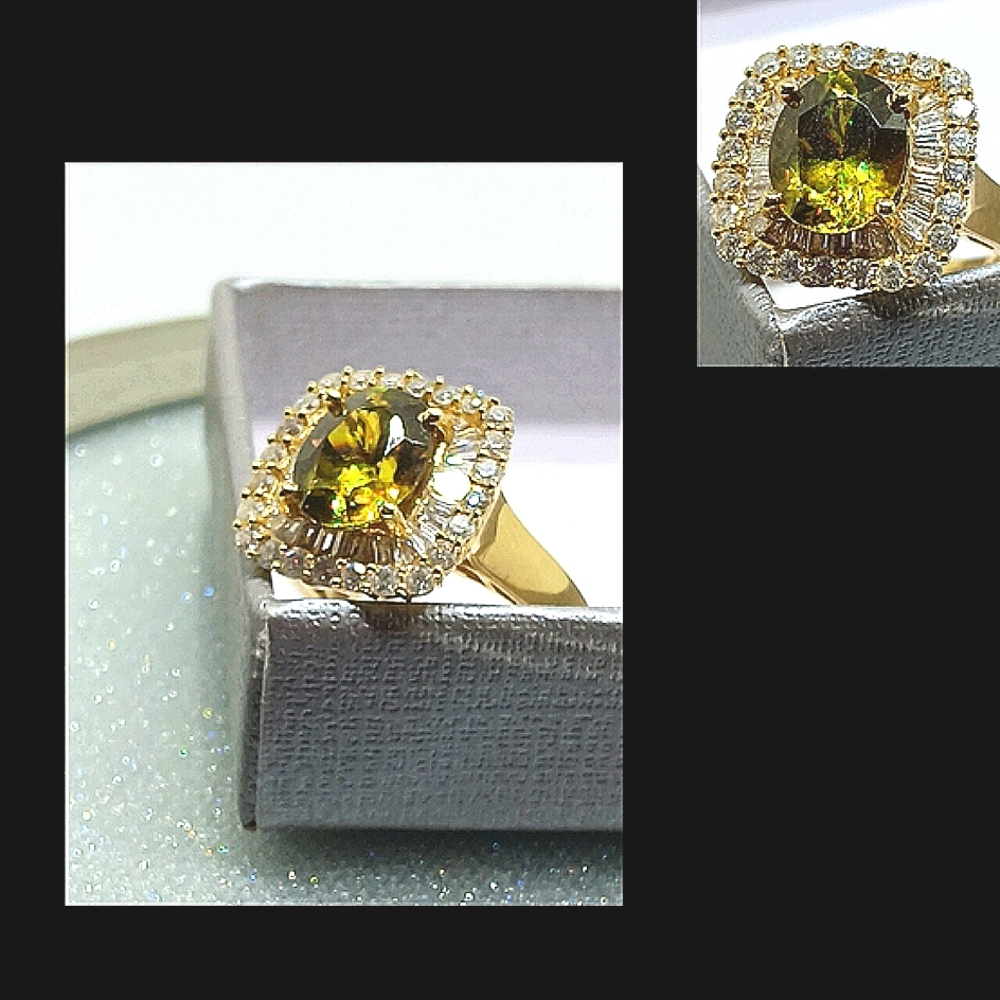 Sphene & Diamond 14 K Solid Gold Ring